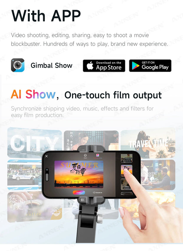 360° AI Handheld Gimbal Mobile Phone Anti-Shake Stabilizer Auto Face Tracking Aluminum Rod With Fill Light Optional Microphone
