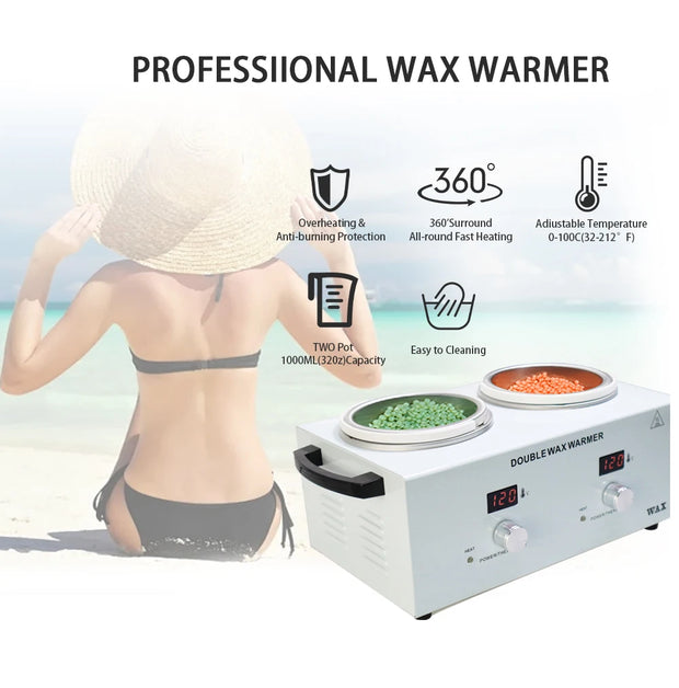 Electric Double Pot Wax Warmer Wax Heater Warmer with LED Display Skin Hair Removal Adjustable Temperature For Beauty Salon Home