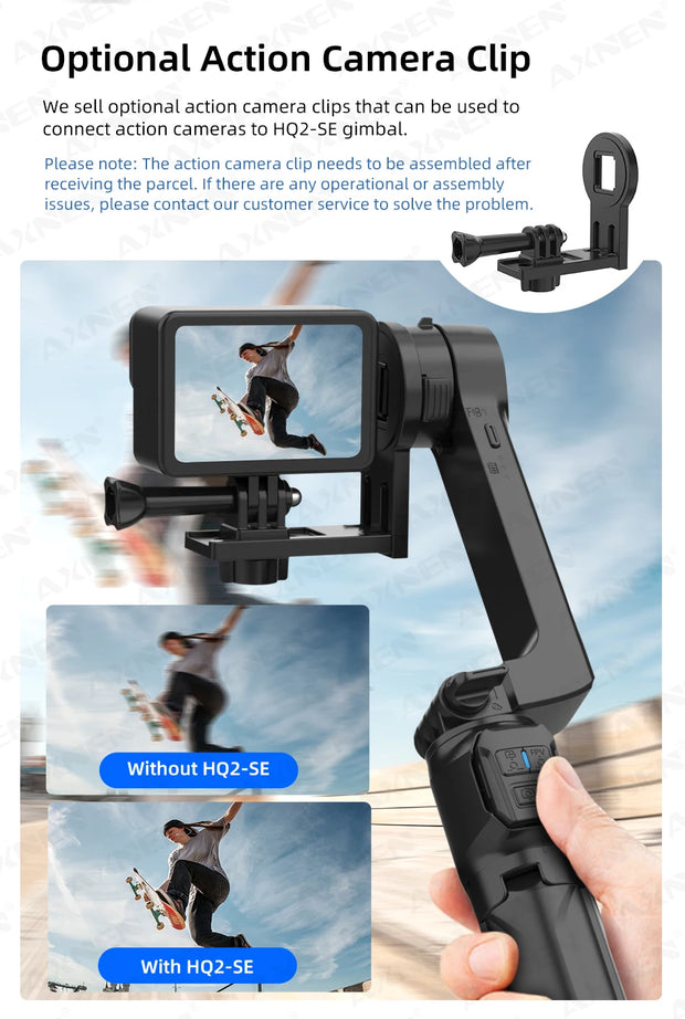 AXNEN HQ2 SERIES Mobile Phone Stabilizer Handheld Gimbal for Smartphone Gopro Action Camera Extension Rod Selfie Stick Tripod