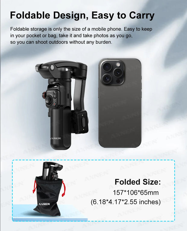 AXNEN M02 Gimbal Smartphone Stabilizer 3-Axis Anti-shake Video Record Handheld Selfie Gimbals for iPhone Android Face Tracking