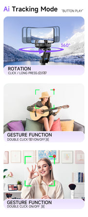 AI Face Tracking Handheld Gimbal Stabiliser 360° Shoot,Magnetic Remote Selfie Stick Tripod for Smartphone,1/4'' Screw for Camera