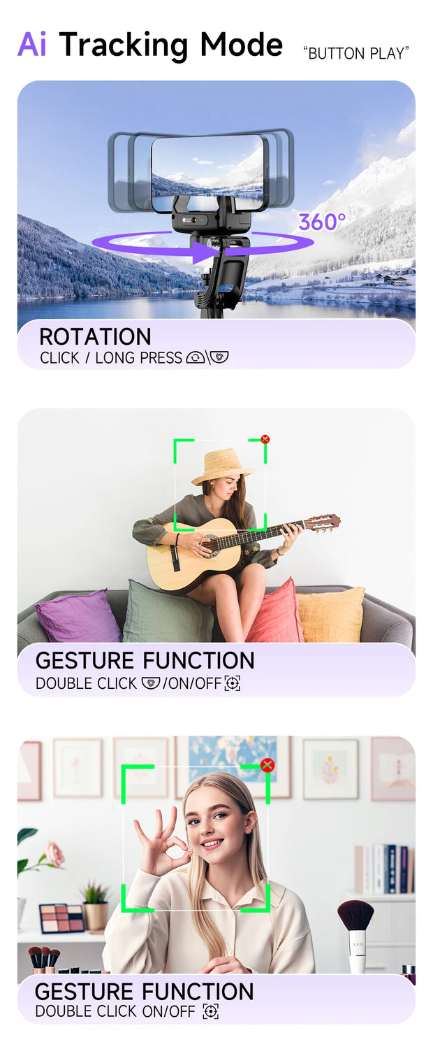 AI Face Tracking Handheld Gimbal Stabiliser 360° Shoot,Magnetic Remote Selfie Stick Tripod for Smartphone,1/4'' Screw for Camera