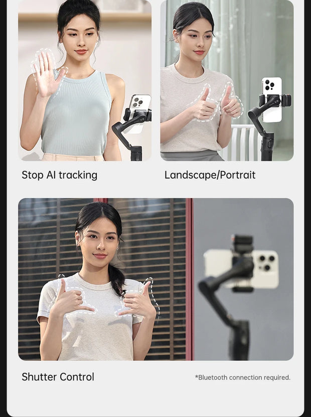 hohem Official V3 Smartphone Stabilizer Ai Face Tracking 3-Axis Phone Gimbal Built-in Selfie Stick Portable iPhone16/Samsung