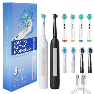 Rotating electric toothbrush suitable for adults, equipped with 6 brush heads, type-c charging, 3-speed 2-minute timed zoning
