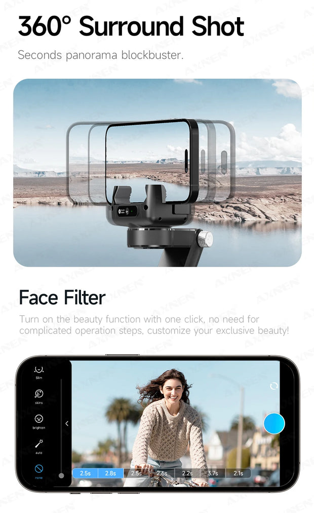 360° AI Handheld Gimbal Mobile Phone Anti-Shake Stabilizer Auto Face Tracking Aluminum Rod With Fill Light Optional Microphone