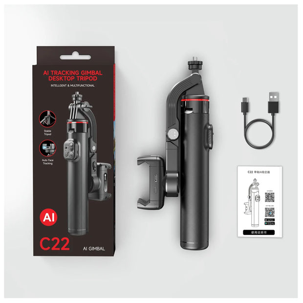AI Face Tracking Handheld Gimbal Stabiliser 360° Shoot,Magnetic Remote Selfie Stick Tripod for Smartphone,1/4'' Screw for Camera