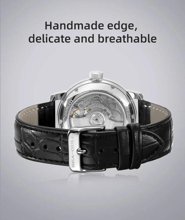 2025 New Seagull Men's Watch Automatic Mechanical Wristwatch Multi-Function Hollow Flywheel Business Simple Watch D819.622