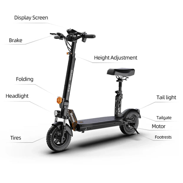 RuiToo RT6 1000W powerful  48V18.2AH Drive Electric scooters electr 10inch Tires Folding eScooter For Adult Raycool