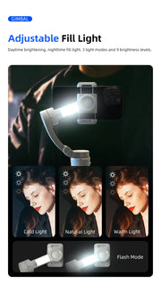 M01 3-Axis Smart Gimbal Handheld Stabilizer Selfie Tripod with Fill Light for Smartphone Anti Shake Foldable for Xiaomi iPhone