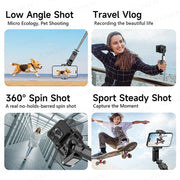 360° AI Handheld Gimbal Mobile Phone Anti-Shake Stabilizer Auto Face Tracking Aluminum Rod With Fill Light Optional Microphone