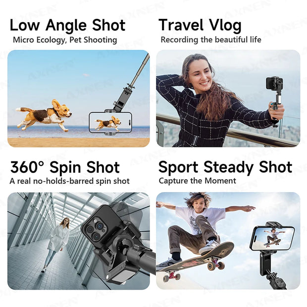 360° AI Handheld Gimbal Mobile Phone Anti-Shake Stabilizer Auto Face Tracking Aluminum Rod With Fill Light Optional Microphone