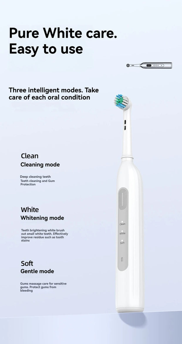 Rotating electric toothbrush suitable for adults, equipped with 6 brush heads, type-c charging, 3-speed 2-minute timed zoning