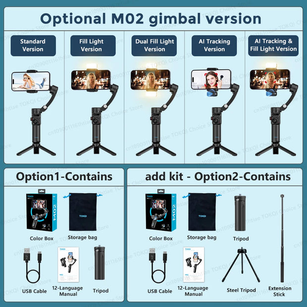 M02 New 3-Axis Handheld Gimbal Stabilizer for Smartphone with Wireless Remote for iPhone Android Phone Face Tracking Tiktok Vlog