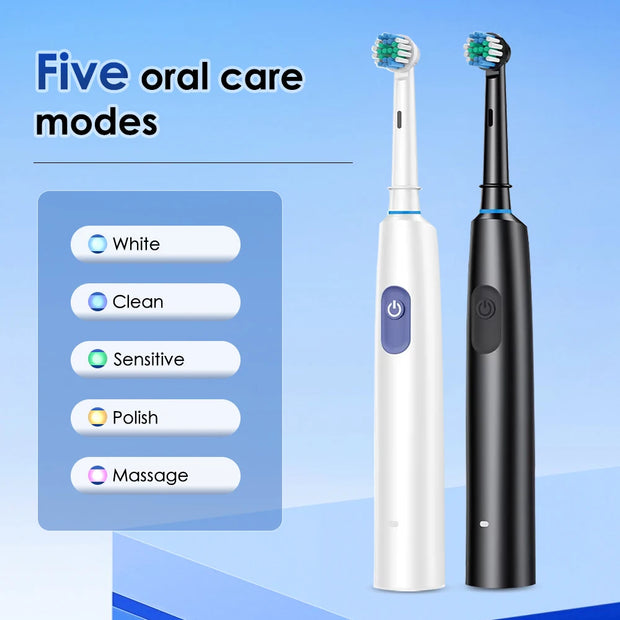 Sonic Rechargeable Rotary Electric Toothbrush Adult Waterproof with Timer 5 Modes & 4 Replaceable Brush Heads for Teeth Cleaning