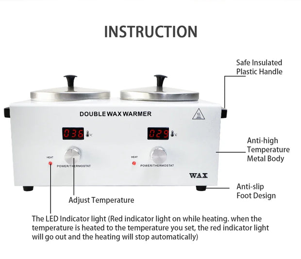 Wax Heater Double Paraffin Electronic Display Facial Skin SPA Equipment Dual Hot Hair Removal Tool Adjustable Temperature