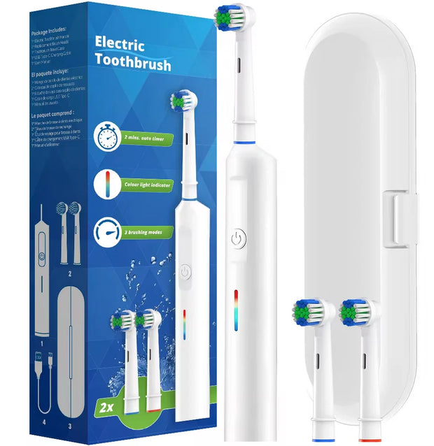 SUBORT Rotating Electric Toothbrush 3 Modes USB Fast Rechargeable Rotary Electric Toothbrush with Travel Case 2 Brush Heads