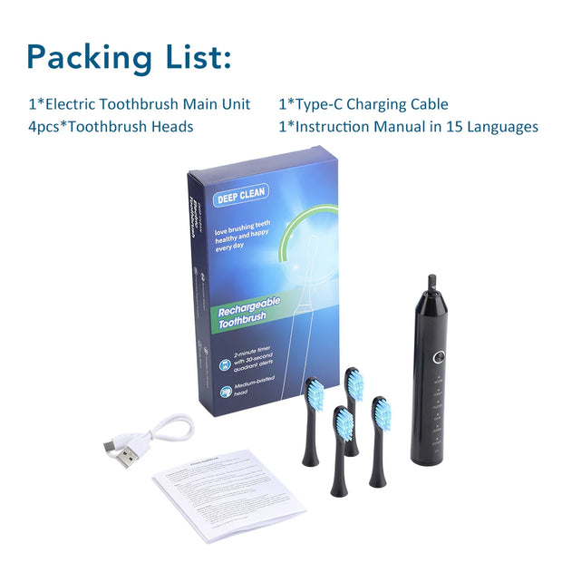 Smart Sonic Toothbrush for Adults, 2025 New with 6 Custom Modes & Quad Brush Heads, Intelligent Timer for Personalized Oral Care