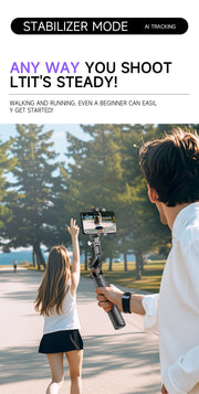 AI Face Tracking Handheld Gimbal Stabiliser 360° Shoot,Magnetic Remote Selfie Stick Tripod for Smartphone,1/4'' Screw for Camera