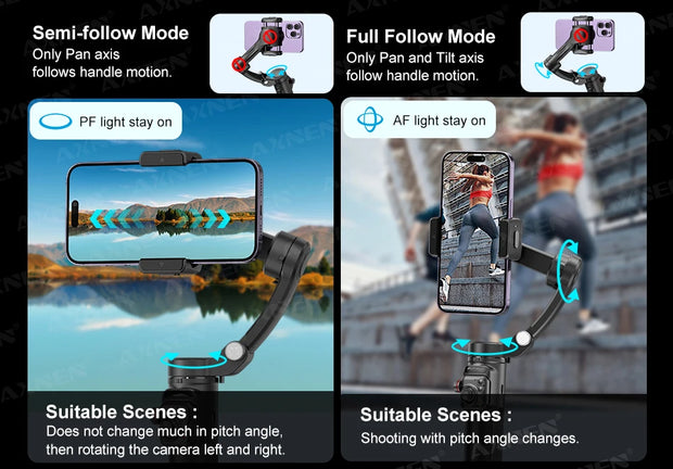 AXNEN M02 Gimbal Smartphone Stabilizer 3-Axis Anti-shake Video Record Handheld Selfie Gimbals for iPhone Android Face Tracking
