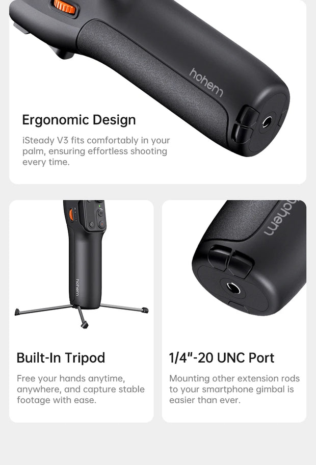 hohem Official V3 Smartphone Stabilizer Ai Face Tracking 3-Axis Phone Gimbal Built-in Selfie Stick Portable iPhone16/Samsung