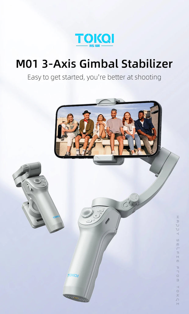 M01 3-Axis Smart Gimbal Handheld Stabilizer Selfie Tripod with Fill Light for Smartphone Anti Shake Foldable for Xiaomi iPhone