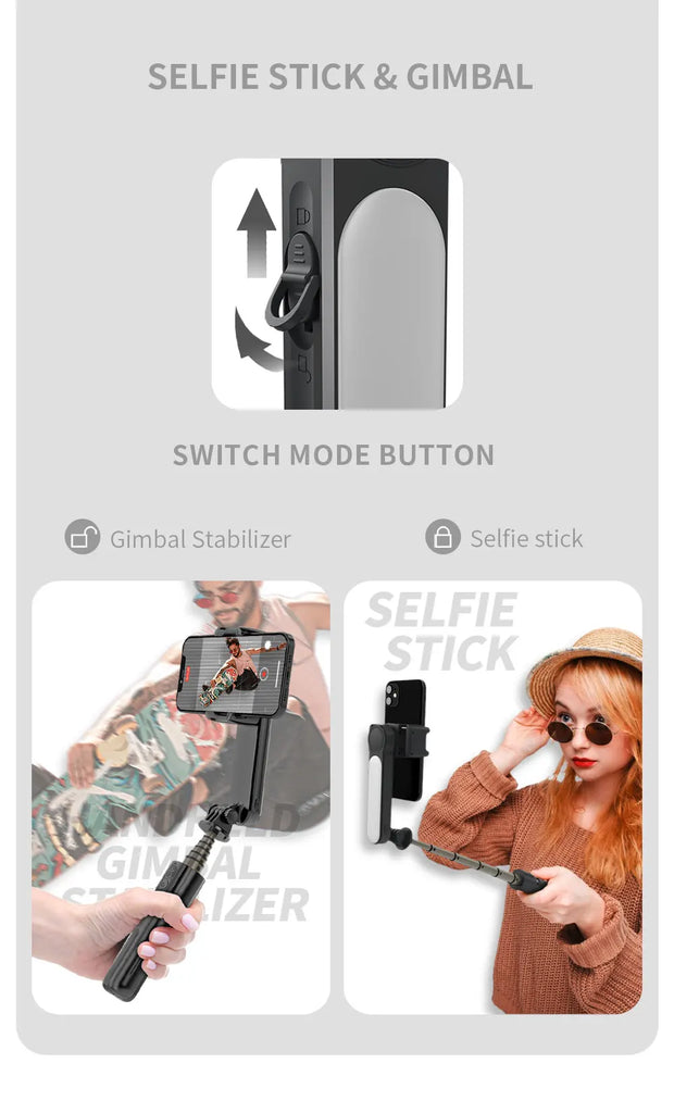 Handheld Selfie Stick Gimbal Stabilizer Holder Adjustable Fill Light Selfie Stand Bluetooth Mobile Phone  For IPhone Samsung