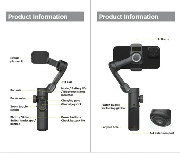 3-Axis Handheld Gimbal Wheel Selfie Stick With Fill Light Phone Holder Outdoor Photography Vlog Recording for iOS Android