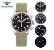 MILITADO Chronograph 39mm Watch BGW-9 Luminous Retro Military 100m Waterproof VK61 Quartz Movement Steel Vintage Men Wristwatch