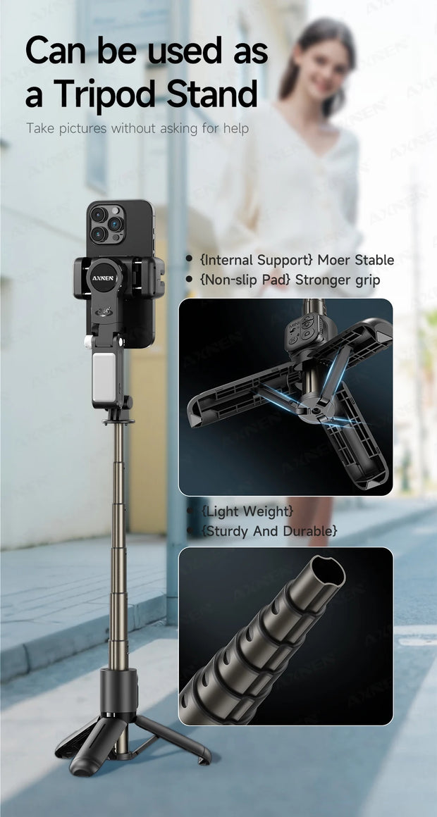 360° AI Handheld Gimbal Mobile Phone Anti-Shake Stabilizer Auto Face Tracking Aluminum Rod With Fill Light Optional Microphone