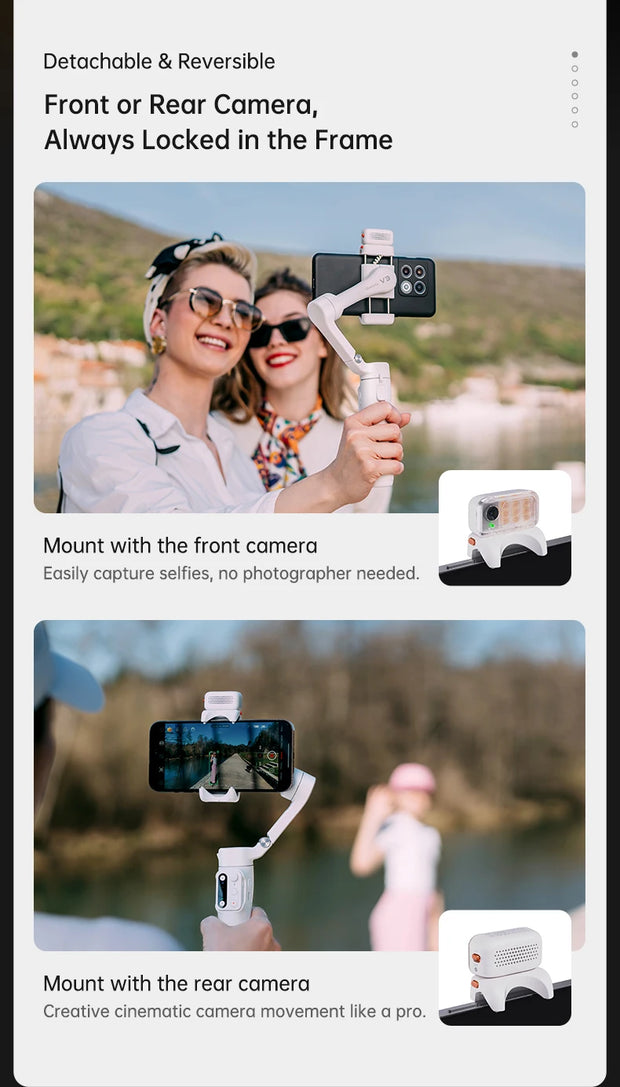 hohem Official V3 Smartphone Stabilizer Ai Face Tracking 3-Axis Phone Gimbal Built-in Selfie Stick Portable iPhone16/Samsung