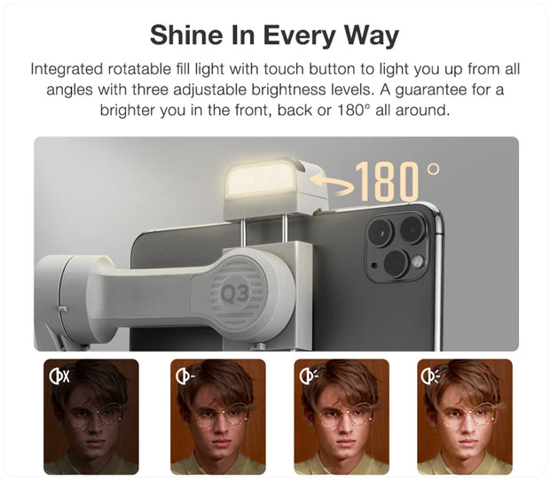 ZHIYUN Official SMOOTH Q3 Phone Gimbal 3-Axis Smartphones Handheld Stabilizer Fill Light for iPhone 13 Android