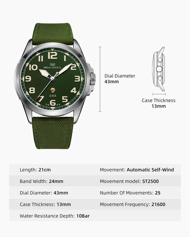 Seagull часы мужс Men's Wristwatch Sports Automatic Mechanical Watch 100m Waterproof  Army Watch Official Original 811.93.6106