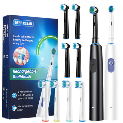Sonic Rechargeable Rotary Electric Toothbrush Adult Waterproof with Timer 5 Modes & 4 Replaceable Brush Heads for Teeth Cleaning