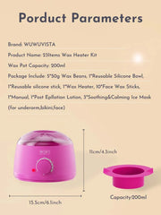 WUWUVISTA Waxing Kit 23 items, Christmas Gift Hard Wax Hair Removal with Wax Heater&Beans for Body/Face/Brazilian/Sensitive Skin