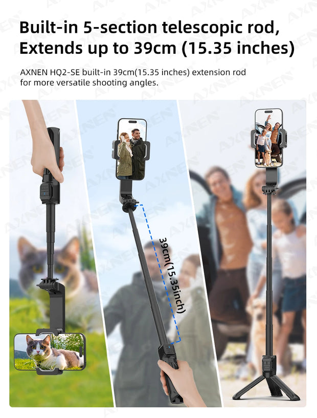AXNEN HQ2 SERIES Mobile Phone Stabilizer Handheld Gimbal for Smartphone Gopro Action Camera Extension Rod Selfie Stick Tripod