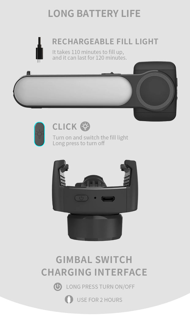 Handheld Selfie Stick Gimbal Stabilizer Holder Adjustable Fill Light Selfie Stand Bluetooth Mobile Phone  For IPhone Samsung