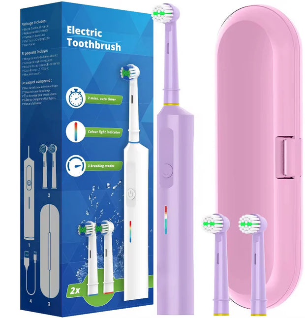 SUBORT Rotating Electric Toothbrush 3 Modes USB Fast Rechargeable Rotary Electric Toothbrush with Travel Case 2 Brush Heads