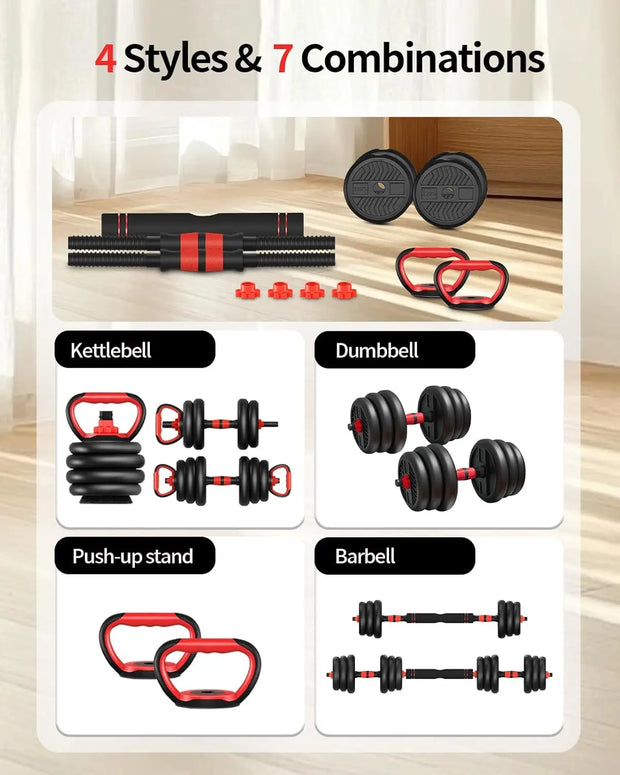 Adjustable Dumbbells 20 lbs Free Weight Set with Connector 4 in1 Dumbbells Set Used as Barbell Kettlebells Push up