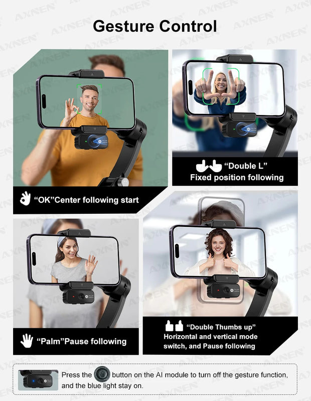 AXNEN M02 Gimbal Smartphone Stabilizer 3-Axis Anti-shake Video Record Handheld Selfie Gimbals for iPhone Android Face Tracking