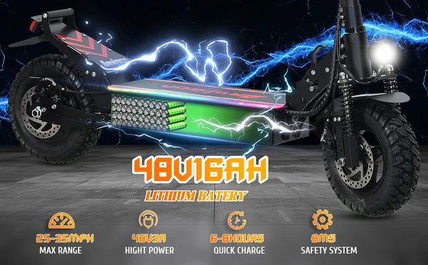 Arwibon Q30 2500W Adult Electric Scooter Single Motor Max Speed 50-60km/h, 48V16AH, 11 Inch Off Road Tire Sports Folding Electri