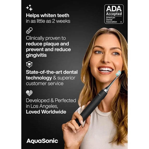 Black Series Ultra Whitening Toothbrush – ADA Accepted Electric Toothbrush- 8 Brush Heads & Travel Case – 40,000 VPM Electric Mo