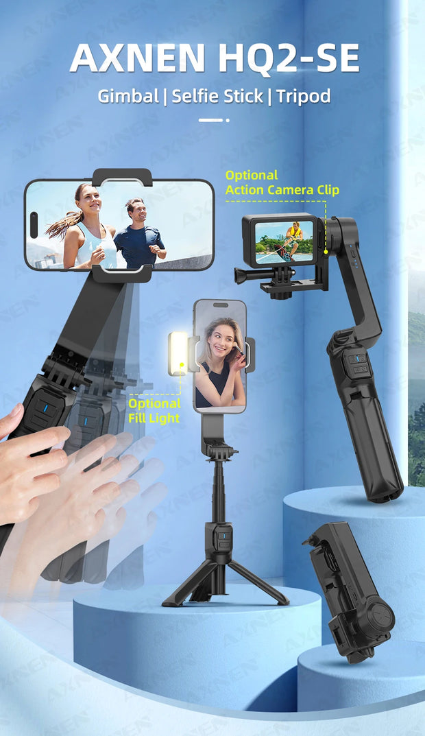 AXNEN HQ2 SERIES Mobile Phone Stabilizer Handheld Gimbal for Smartphone Gopro Action Camera Extension Rod Selfie Stick Tripod