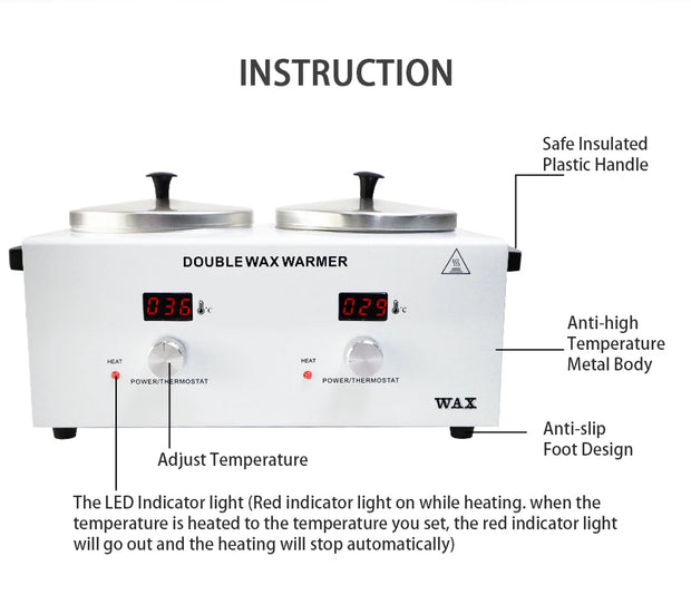 Electric Double Pot Wax Warmer Wax Heater Warmer with LED Display Skin Hair Removal Adjustable Temperature For Beauty Salon Home
