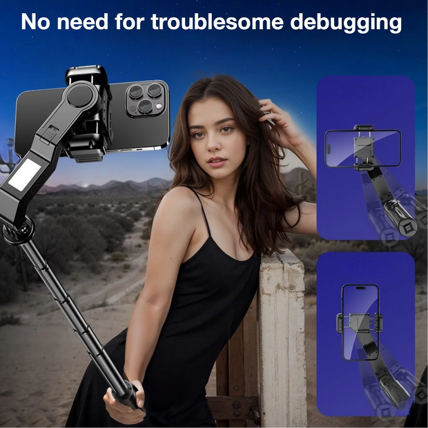 Multi Functional Handheld Gimbal Phone Holder Selfie Stick with Lightening Bolt Lamp Portable Monopod For Mini Photography