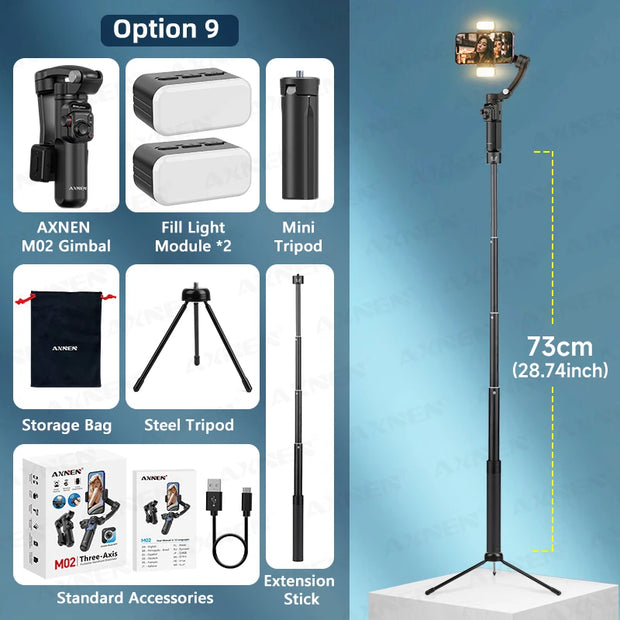 AXNEN M02 Gimbal Smartphone Stabilizer 3-Axis Anti-shake Video Record Handheld Selfie Gimbals for iPhone Android Face Tracking