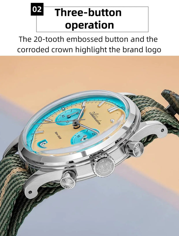 ADDIESDIVE Hot Sale AD2095 Watches For Men Multifunction Chronograph 38mm AR Coating Quartz WristWatches VK64 Waterproof Clock