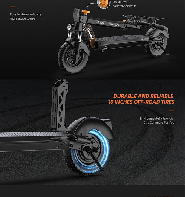 RuiToo RT6 1000W powerful  48V18.2AH Drive Electric scooters electr 10inch Tires Folding eScooter For Adult Raycool