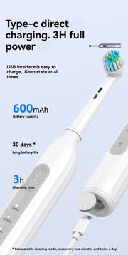 Rotating electric toothbrush suitable for adults, equipped with 6 brush heads, type-c charging, 3-speed 2-minute timed zoning