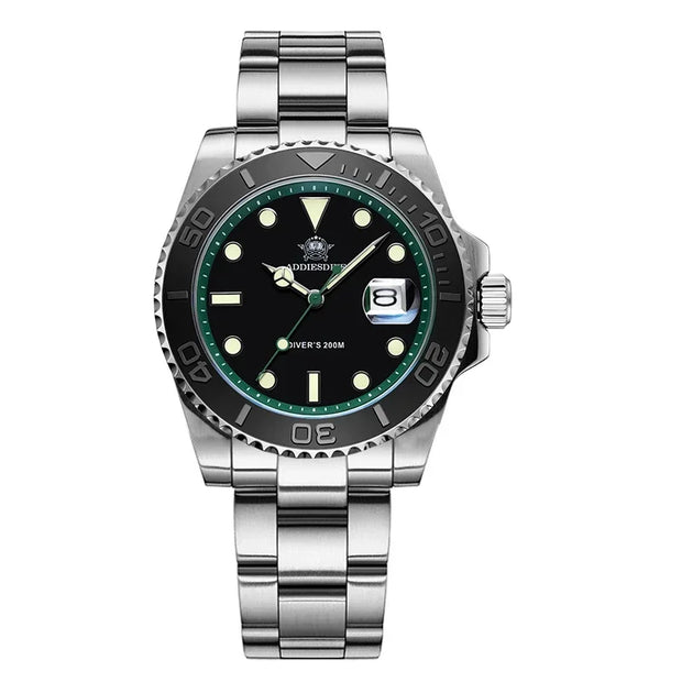 ADDIESDIVE Diving AD2040 Quartz Watches Stainless Steel 200m Waterproof Calendar Display Wristwatch Fashion Super Luminous Watch