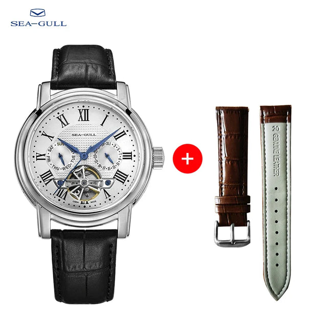 2025 New Seagull Men's Watch Automatic Mechanical Wristwatch Multi-Function Hollow Flywheel Business Simple Watch D819.622